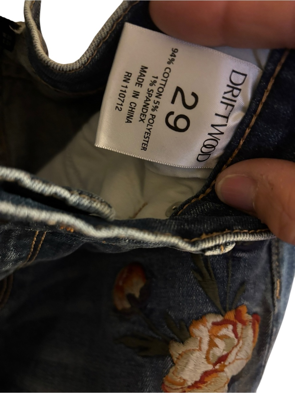 DRIFTWOOD Women's Blue Jeans with Orange Floral Embroidery - Picture 8 of 10